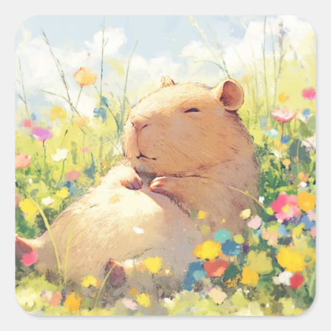 Capybara Chill Square Sticker (Front)