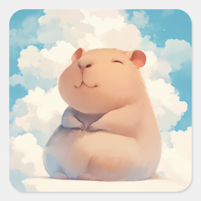Capybara Chilling on a Cloud Square Sticker (Front)