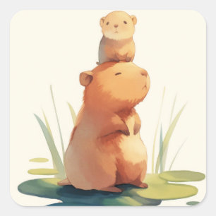 Capybara Chilling With Friend Square Sticker