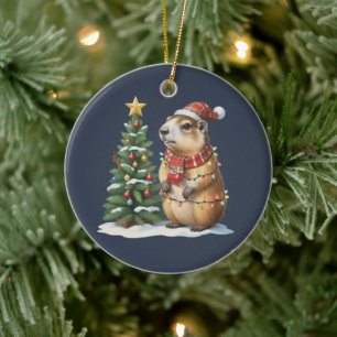 Capybara Christmas Cappy Animal Lover Xmas Ceramic Ornament