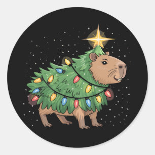 Capybara Christmas Gifts Capy Funny Xmas Tree Classic Round Sticker