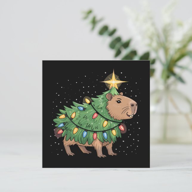 Capybara Christmas Gifts Capy Funny Xmas Tree Holiday Card (Standing Front)