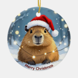 Capybara Christmas Greetings Ceramic Ornament