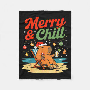 Capybara Christmas Holiday Beach Vibes Merry And C Fleece Blanket
