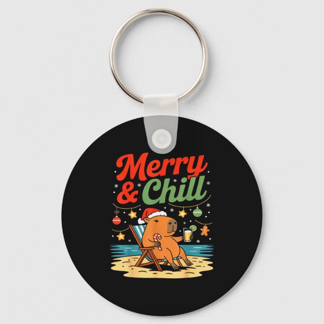 Capybara Christmas Holiday Beach Vibes Merry And C Key Ring (Front)