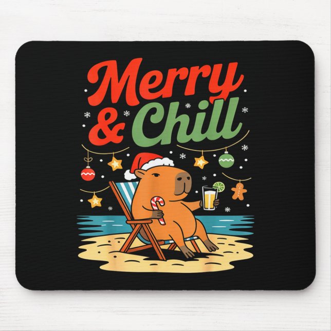 Capybara Christmas Holiday Beach Vibes Merry And C Mouse Pad (Front)