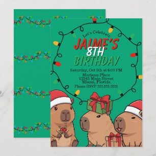 Capybara Christmas Lights Birthday Party  Invitation