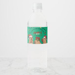 Capybara Christmas Lights Birthday Party  Water Bottle Label