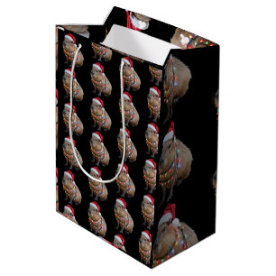 Capybara Christmas Lights Xmas Holiday Cappy  Medium Gift Bag
