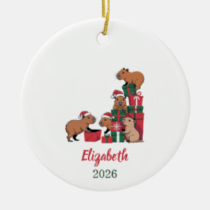 Capybara Christmas Ornament, Cute Animal Ceramic Ornament