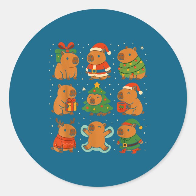 Capybara Christmas Shirt, Funny Capy Holidays  Classic Round Sticker (Front)