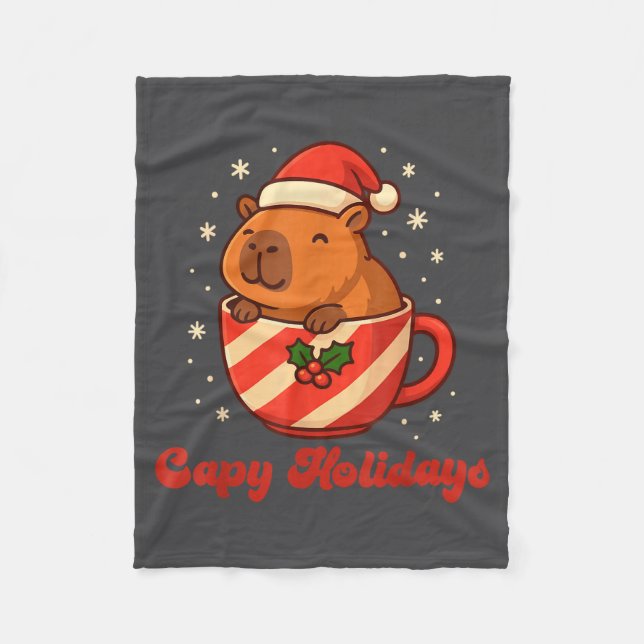 Capybara Christmas Shirt, Funny Capy Holidays  Fleece Blanket (Front)