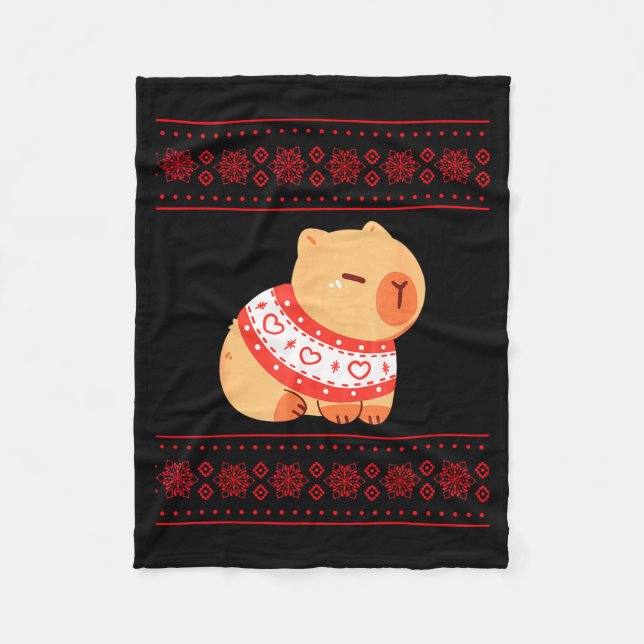 Capybara Christmas Sweater  Fleece Blanket (Front)