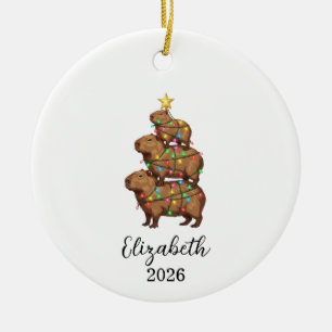 Capybara Christmas Tree, Funny Animal Xmas Decor Ceramic Ornament