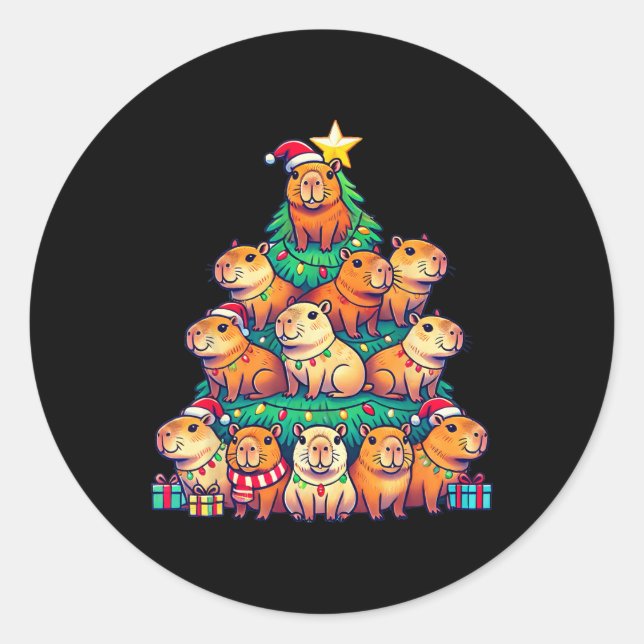 Capybara Christmas Tree Funny Capybara Xmas  Classic Round Sticker (Front)