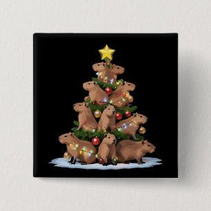 Capybara Christmas Tree Gift Funny Xmas Capy 15 Cm Square Badge