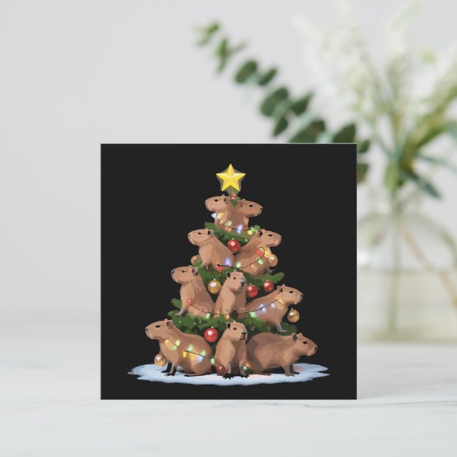 Capybara Christmas Tree Gift Funny Xmas Capy Holiday Card (Standing Front)
