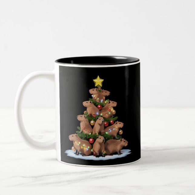 Capybara Christmas Tree Gift Funny Xmas Capy Two-Tone Coffee Mug (Left)