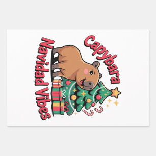 Capybara Christmas Vibes Holiday Humour Wrapping Paper Sheet