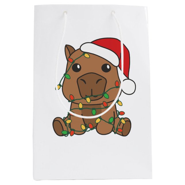 Capybara Christmas Winter Animals Holiday Medium Gift Bag (Front)