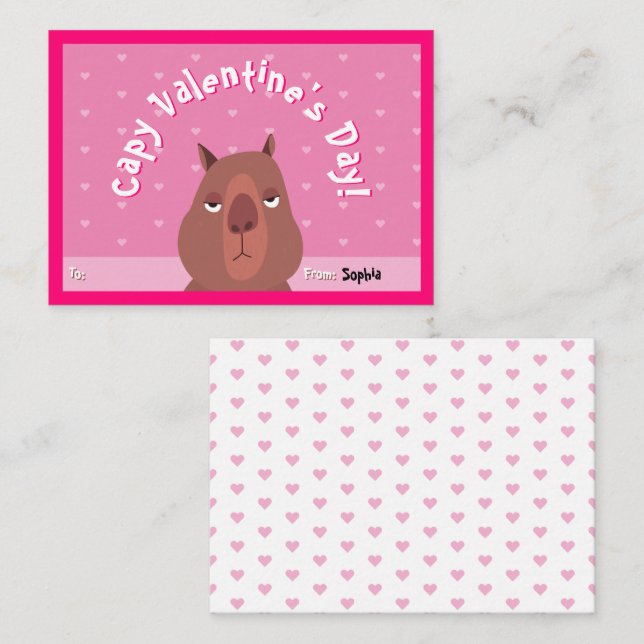 Capybara Classroom Valentine's Day Card | Pink (Front/Back)