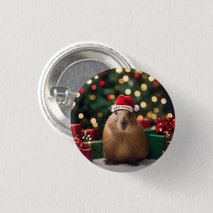 "Capybara Claus: A Festive Bokeh Wonderland" 3 Cm Round Badge