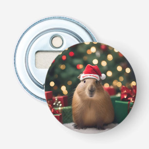 "Capybara Claus: A Festive Bokeh Wonderland" Bottle Opener