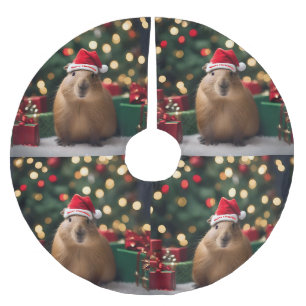"Capybara Claus: A Festive Bokeh Wonderland" Brushed Polyester Tree Skirt