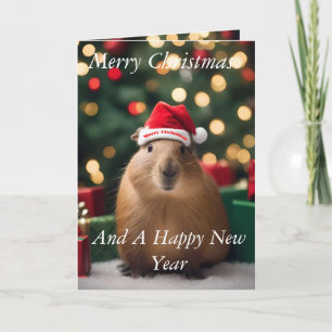 "Capybara Claus: A Festive Bokeh Wonderland" Card