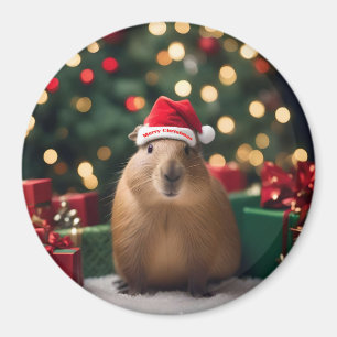 "Capybara Claus: A Festive Bokeh Wonderland" Magnet