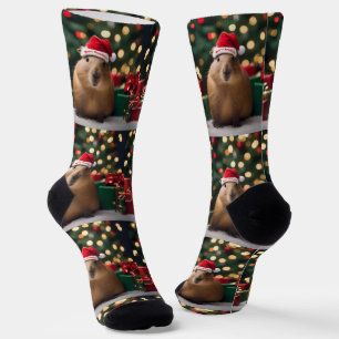 "Capybara Claus: A Festive Bokeh Wonderland" Socks