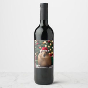 "Capybara Claus: A Festive Bokeh Wonderland" Wine Label