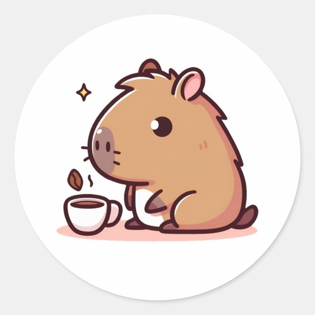 Capybara coffee lover classic round sticker (Front)