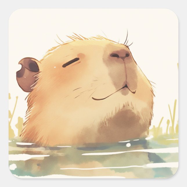 Capybara Cooling Down Square Sticker (Front)