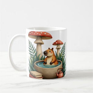 Capybara Cottagecore Mushroom Hot Spring Poetcore Coffee Mug