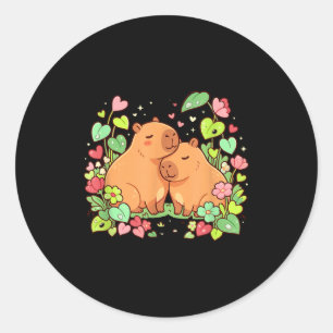 Capybara Couple Cute Valentines Day Floral Heart Classic Round Sticker