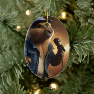 "Capybara Cowboy: Serenading the Wild West" Ceramic Ornament