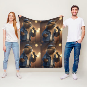 "Capybara Cowboy: Serenading the Wild West" Fleece Blanket