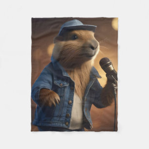"Capybara Cowboy: Serenading the Wild West" Fleece Blanket