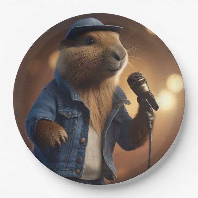"Capybara Cowboy: Serenading the Wild West" Paper Plate (Front)