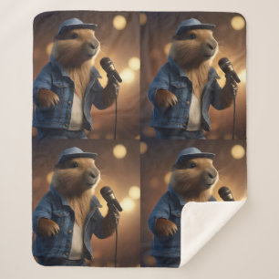 "Capybara Cowboy: Serenading the Wild West" Sherpa Blanket