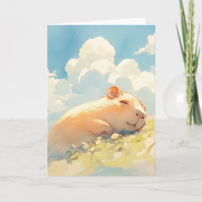 Capybara Cuddles in the Grass Card (Front)