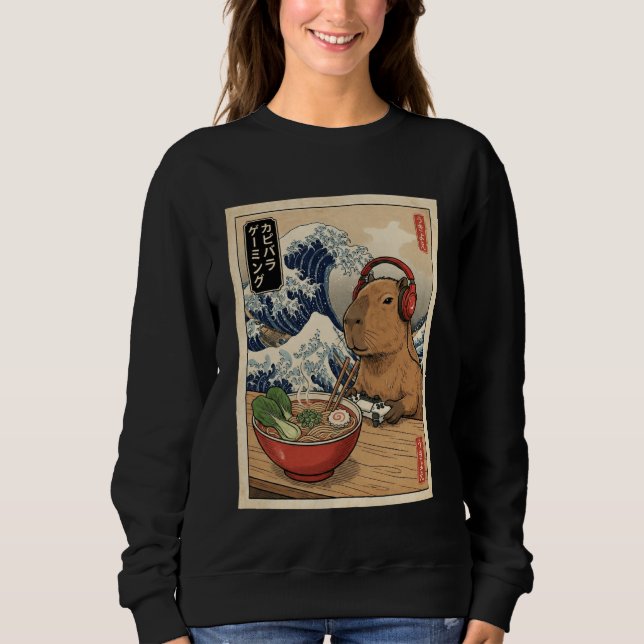 Capybara Cute Kawaii Japanese Gamer Funny Ramen Re Sweatshirt (Front)