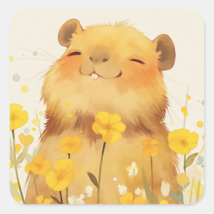 Capybara Cute Smile Square Sticker