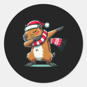 Capybara Dabbing Christmas Funny Santa Xmas  Classic Round Sticker