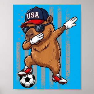 Capybara Dabbing Funny Soccer Boys Girls Kids Men Poster