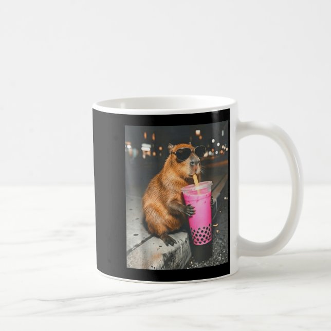 Capybara drinking iced boba tea funny animal meme coffee mug (Right)