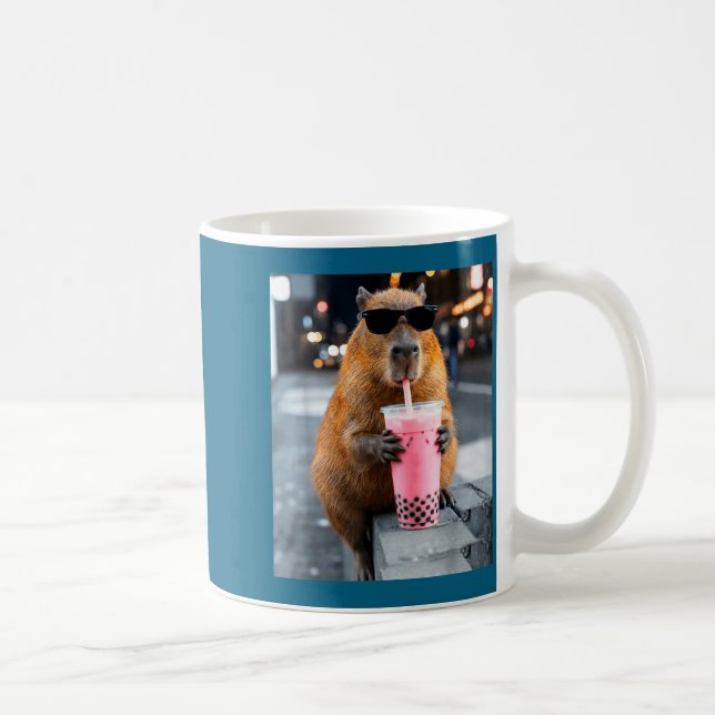 Capybara drinking iced boba tea funny animal meme coffee mug (Right)