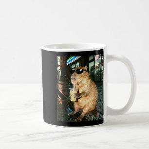 Capybara drinking iced coffee, capybara photo meme coffee mug