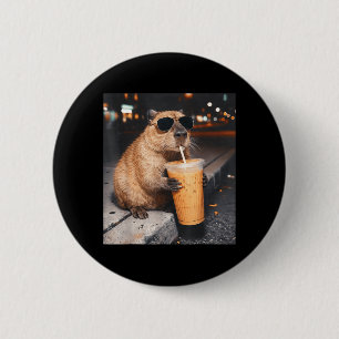 Capybara Drinking Iced Coffee Funny Animal Meme 6 Cm Round Badge